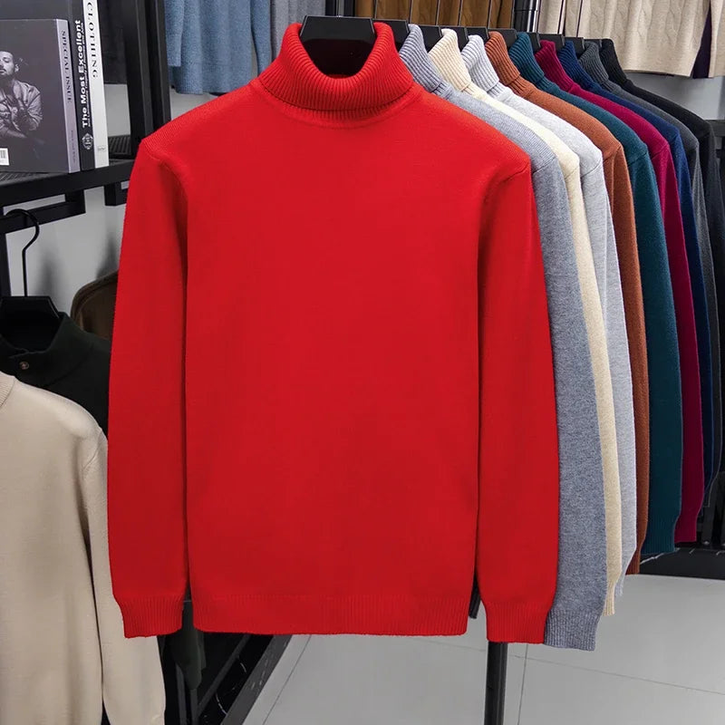Blue men's high-neck sweater from Corporación Turística, premium quality, suitable for fall and winter, made of anti-pilling knit fabric.