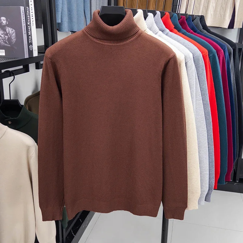 Blue men's high-neck sweater by Corporación Turística, wool blend, warm, premium quality, suitable for fall and winter.