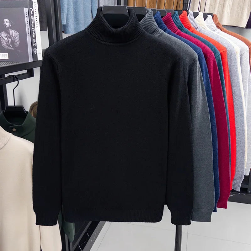 Blue men's high-neck sweater from Corporación Turística, premium quality, suitable for autumn and winter, made of anti-pilling knit fabric.