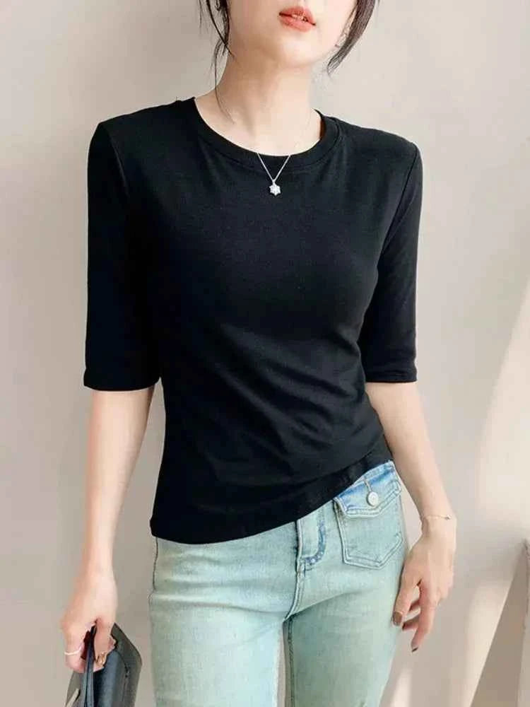 Camiseta Y2K Mujer - Básica Cuello Redondo Ajustada Vintage Verano 2026