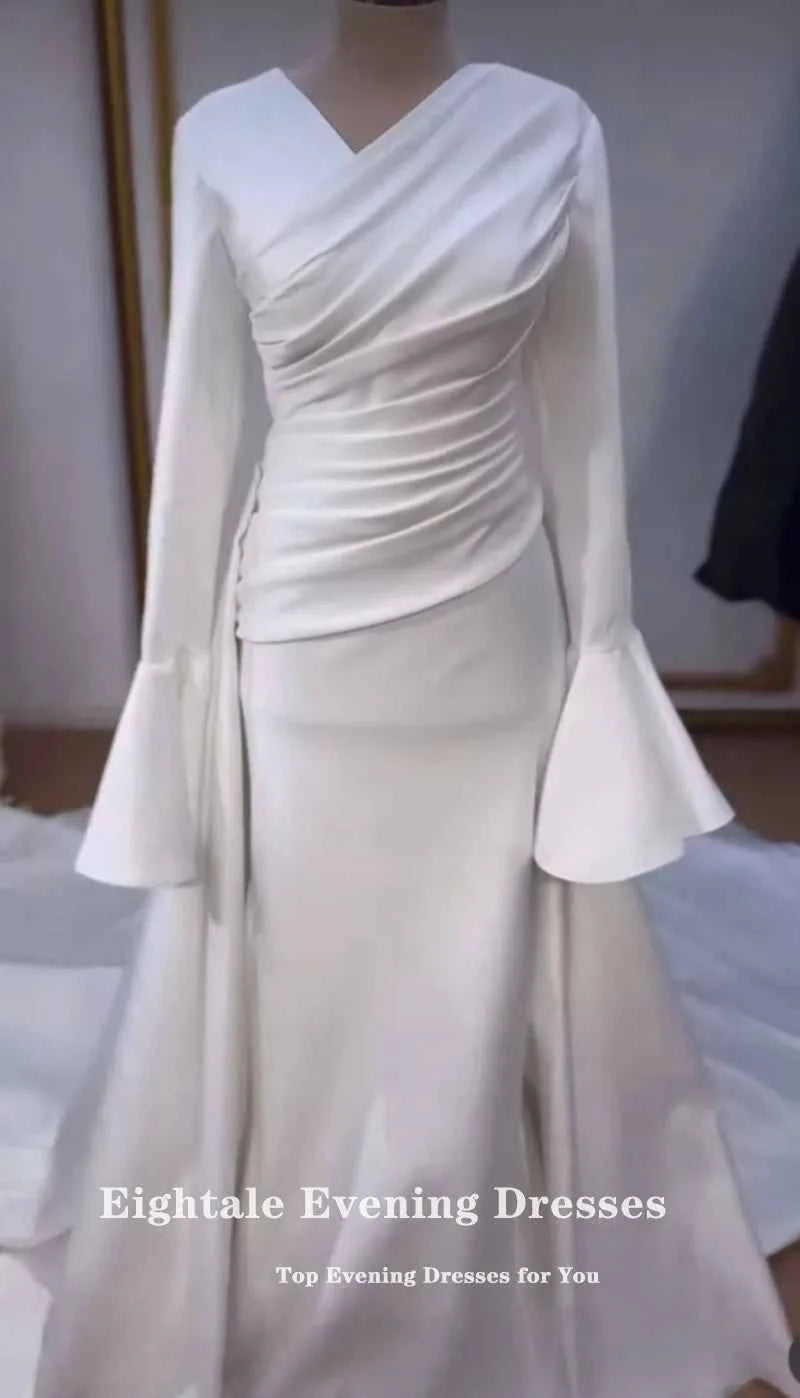 Vestido de Novia Árabe Eightale - Sirena Marfil V-Cuello Manga Larga