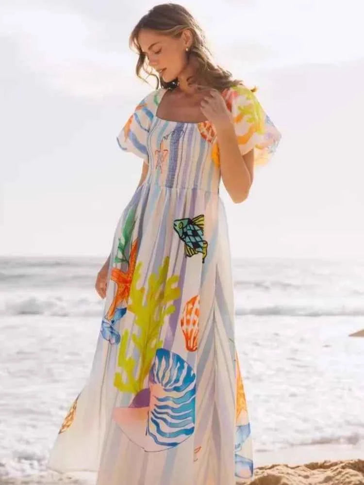 Vestido Maxi de Playa Estampado 2026 | Fansumgo | Estilo Bata