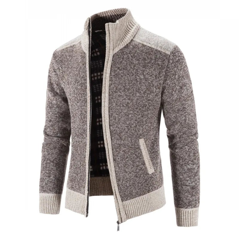 Cárdigan Patchwork Hombre Cuello Alto Grueso Cálido Favocent