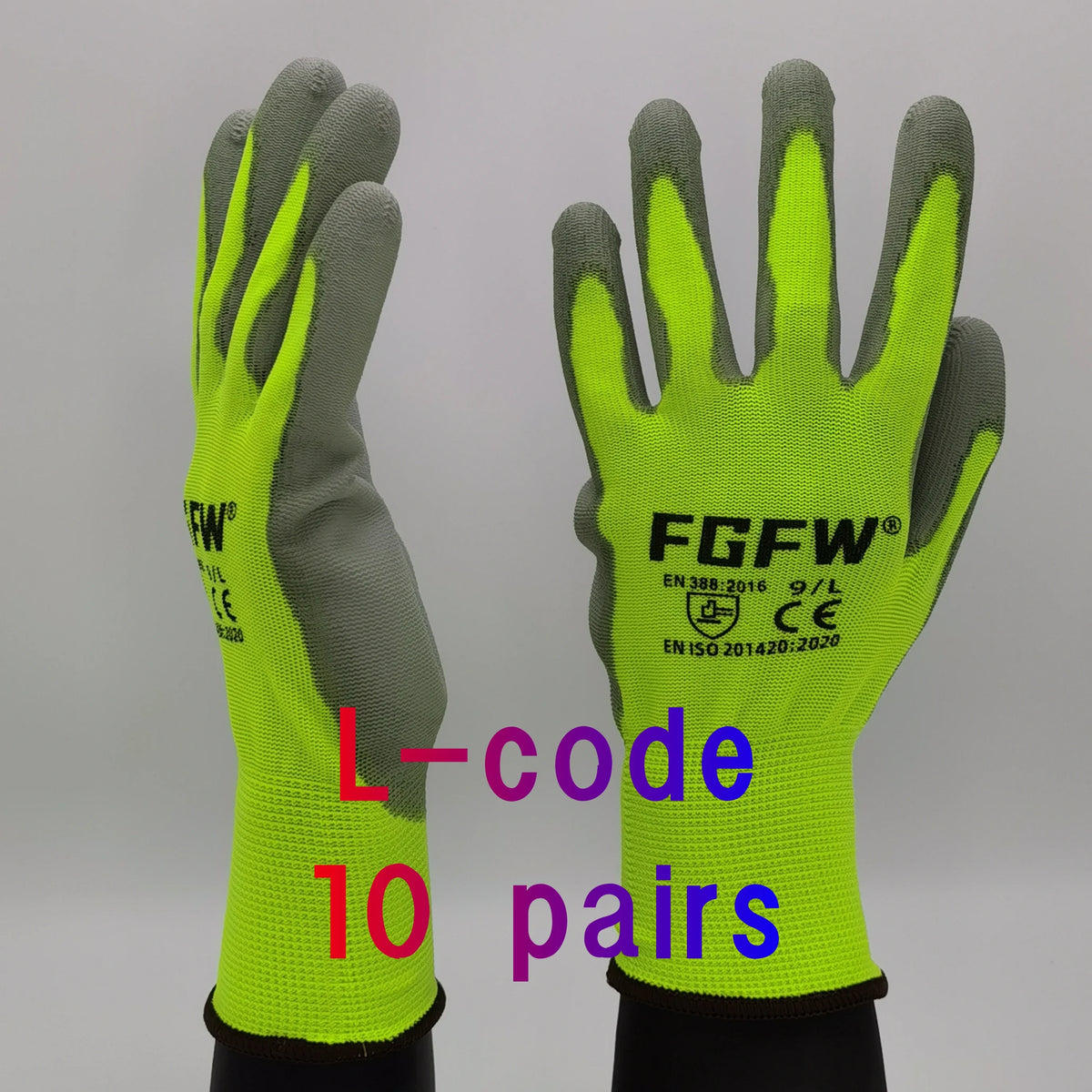 10 Pares Guantes Trabajo PU Certif. EN 388/ISO20471 Seguridad Tallas S-XL - Corporación Turística