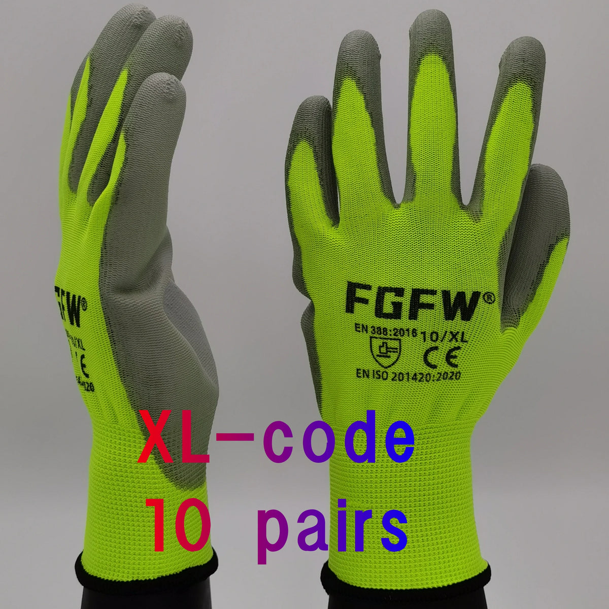 10 Pares Guantes Trabajo PU Certif. EN 388/ISO20471 Seguridad Tallas S-XL - Corporación Turística