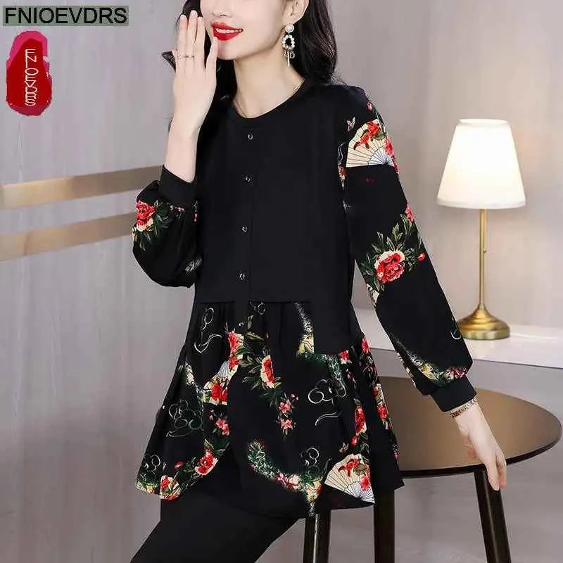 Camisa Flores Vintage Mujer Túnica Peplum Elegante Casual FNIOEVDRS