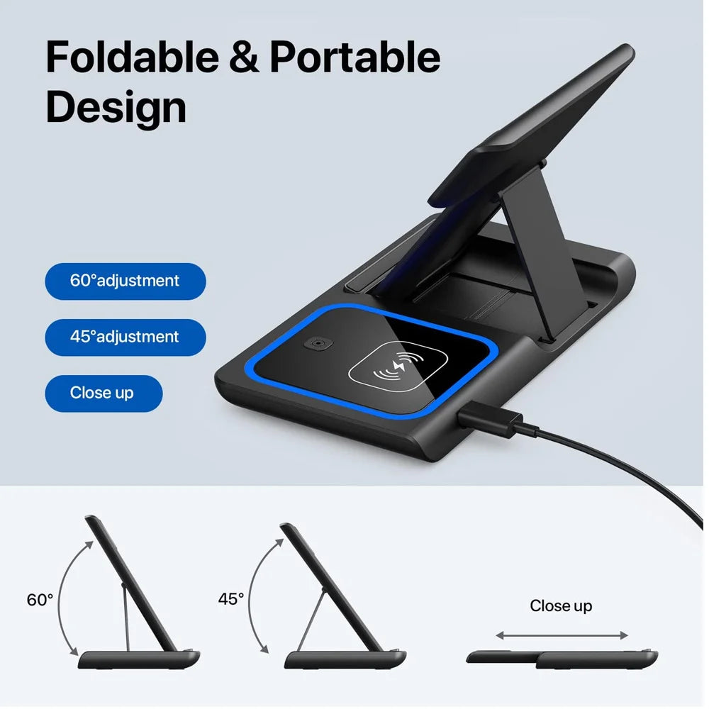 Cargador Inalámbrico 3 en 1 15W GEKEMAL para iPhone, iWatch, AirPods