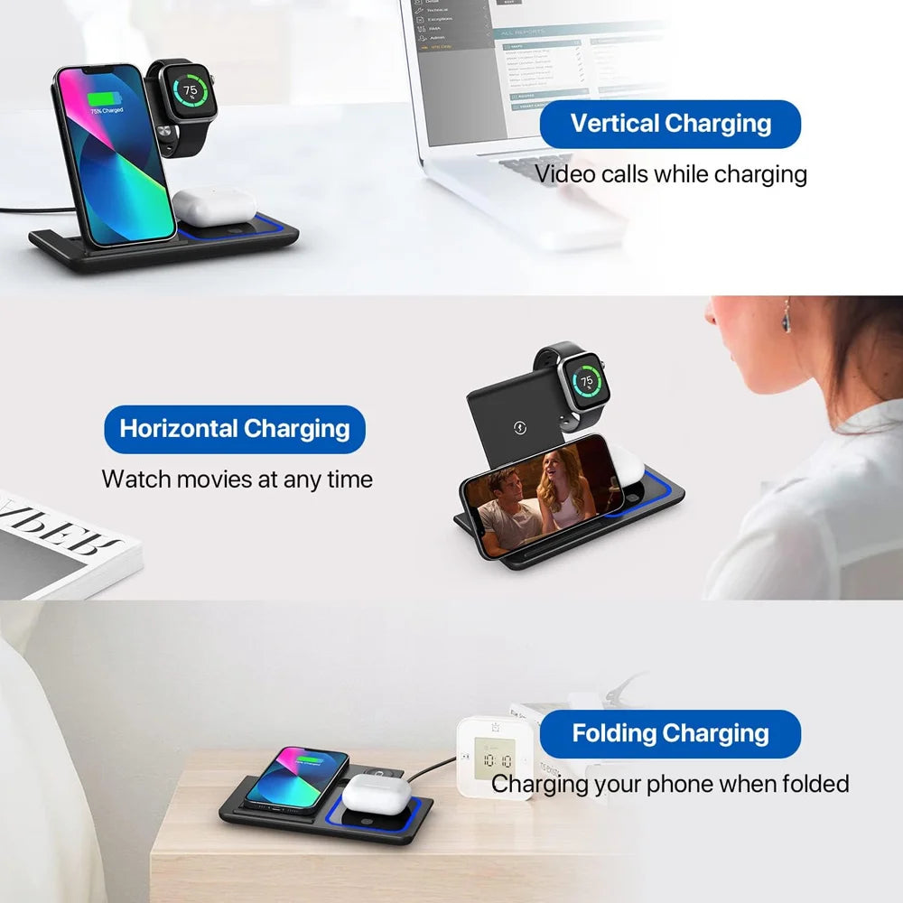 Cargador Inalámbrico 3 en 1 15W GEKEMAL para iPhone, iWatch, AirPods