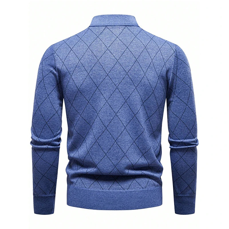 GQXAON men's black knitted sweater with half-zip collar, casual sporty style, suitable for everyday wear.
