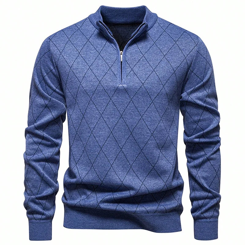 Black GQXAON men's knitted sweater with half zipper, crew neck, casual sporty style, perfect for everyday wear.