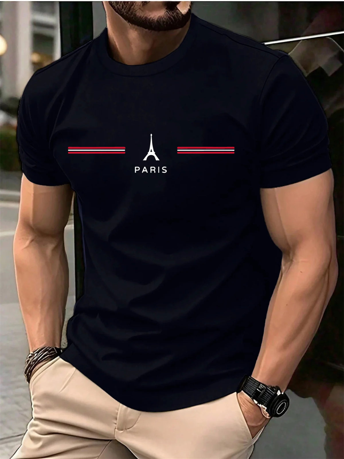 Camiseta París Algodón Hombre Cuello Redondo Oversize Casual - Corporación Turística