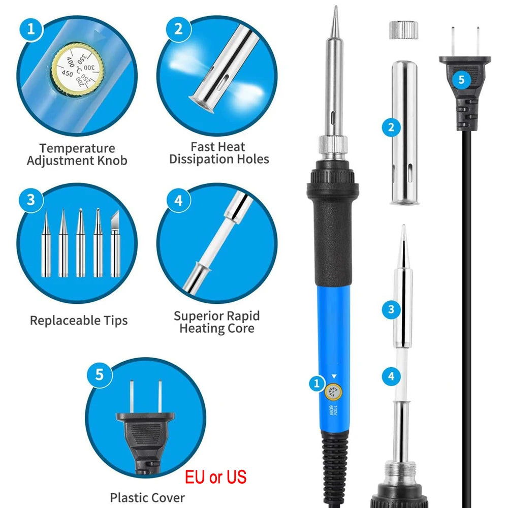 Kit Soldadura Eléctrica 60W HYOXL Temp. Ajustable 10/16/20-en-1 - Corporación Turística