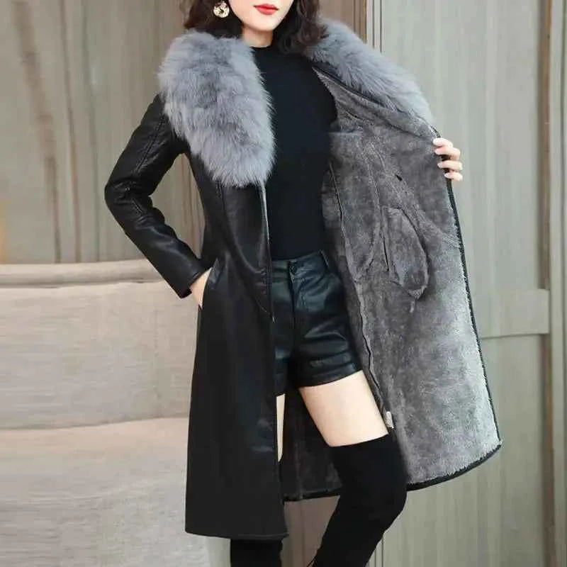 Chaqueta Cuello Piel Sintética Mujer Invierno - Abrigo Largo Coreano