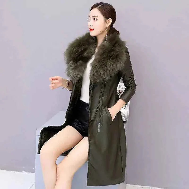 Chaqueta Cuello Piel Sintética Mujer Invierno - Abrigo Largo Coreano
