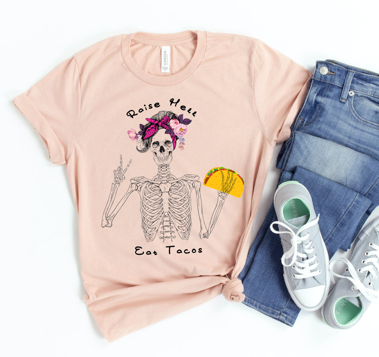 Camiseta "Raise Hell Eat Tacos" - DC-Printliss - Algodón Premium