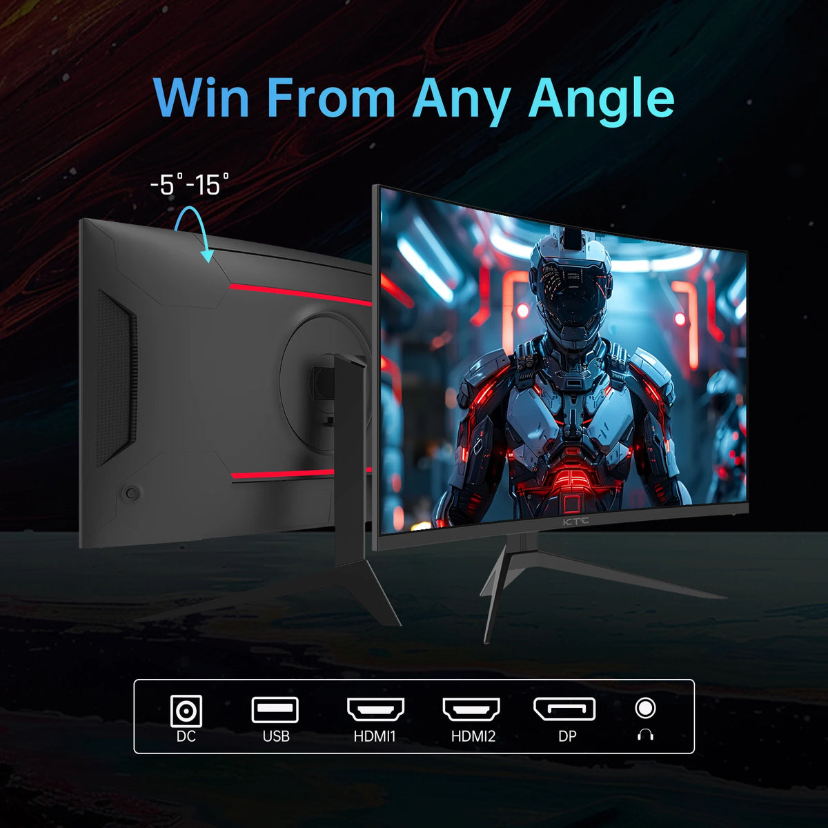 KTC 32-inch curved gaming monitor with 240Hz refresh rate, 1080p resolution, 1ms response time, HDR10, ideal for immersive gaming.