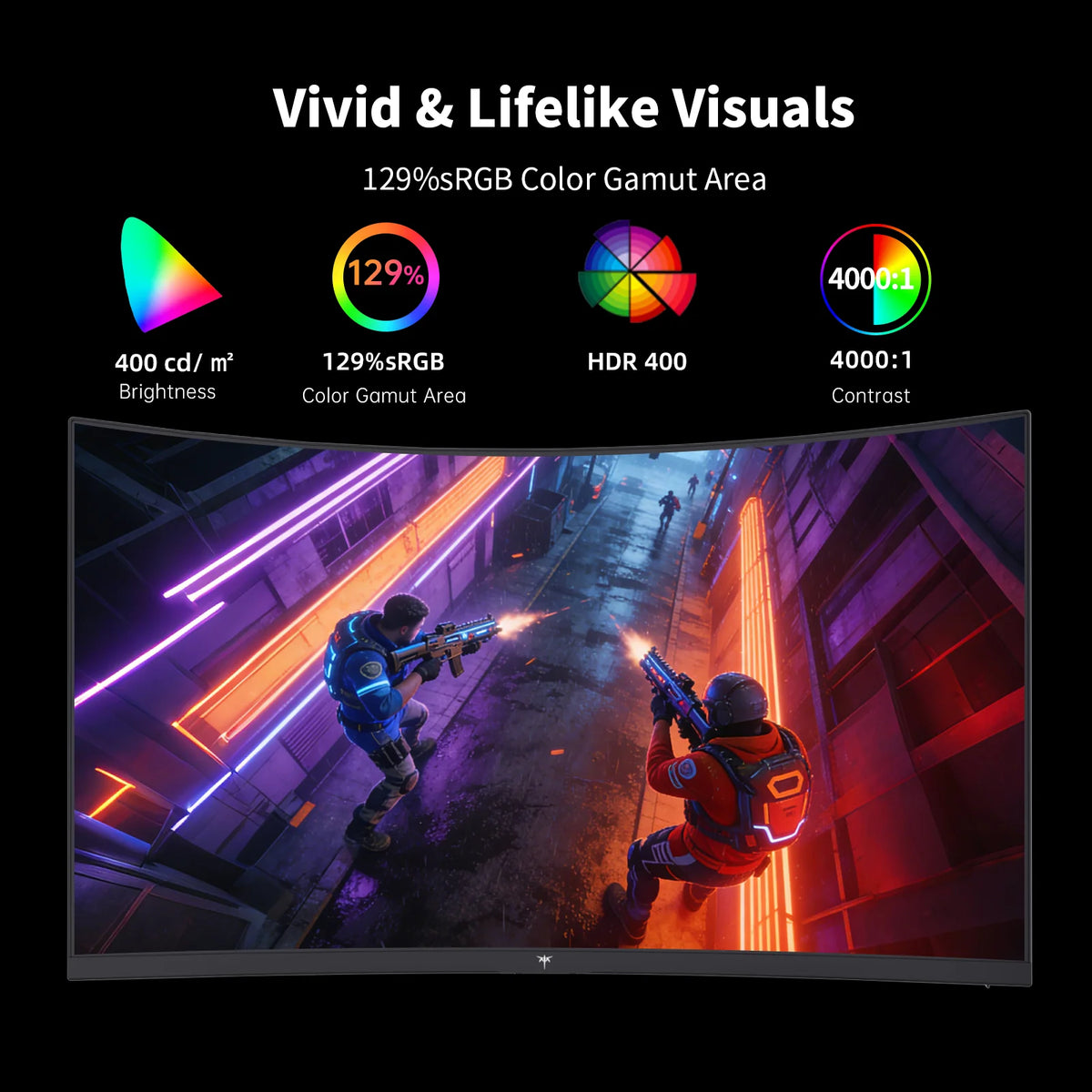 KTC 27-inch curved gaming monitor with QHD resolution, 144Hz refresh rate, HDR400, HVA panel, and adaptive sync technology.