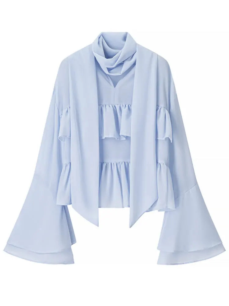 Blusa Gasa Azul Vintage Mujer 2026 - Lyaner Amiily Volantes Elegantes - Corporación Turística