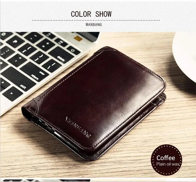 Cartera ManBang Cuero Genuino Hombre | Tarjetero Clásico Corto - Corporación Turística