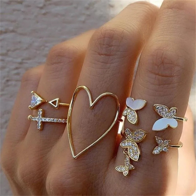 Conjunto Anillos Bohemios Circon Dorados Mujer | Modyle | Regalos Boda - Corporación Turística