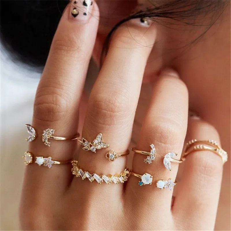 Conjunto Anillos Bohemios Circon Dorados Mujer | Modyle | Regalos Boda - Corporación Turística
