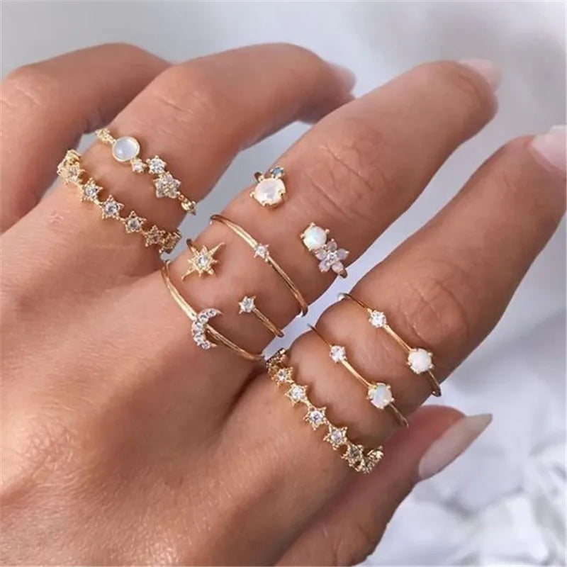 Conjunto Anillos Bohemios Circon Dorados Mujer | Modyle | Regalos Boda - Corporación Turística