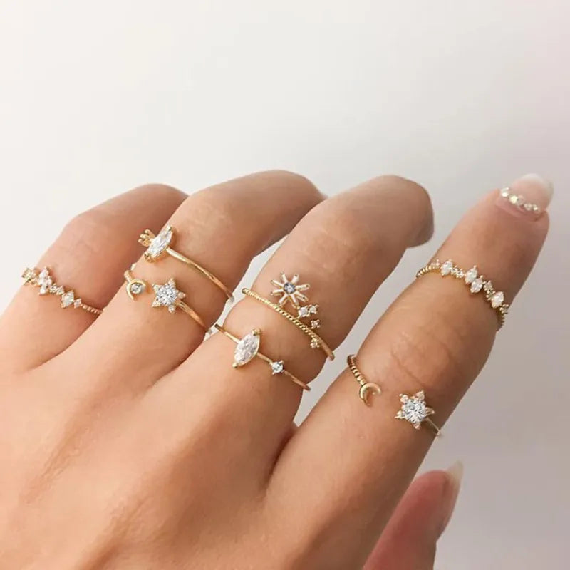 Conjunto Anillos Bohemios Circon Dorados Mujer | Modyle | Regalos Boda - Corporación Turística
