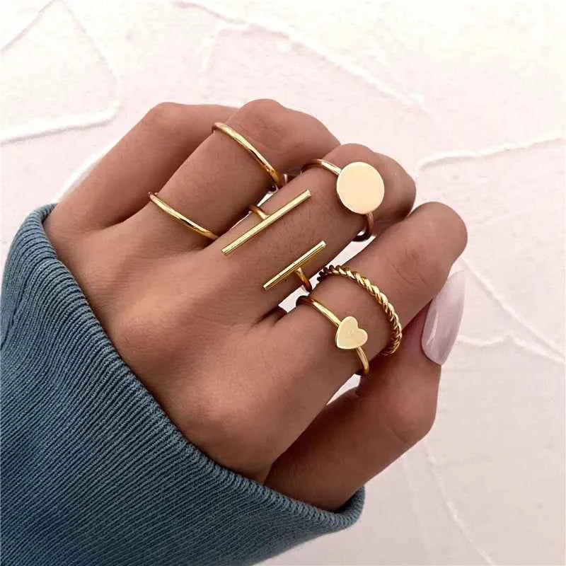 Conjunto Anillos Bohemios Circon: Modyle Oro 18K - Regalo Boda Mujer