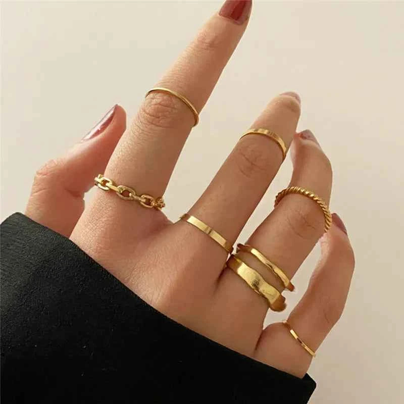 Conjunto Anillos Bohemios Circon: Modyle Oro 18K - Regalo Boda Mujer