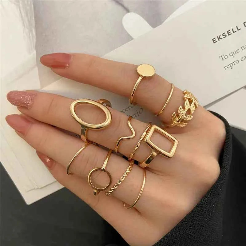 Conjunto Anillos Bohemios Circon: Modyle Oro 18K - Regalo Boda Mujer