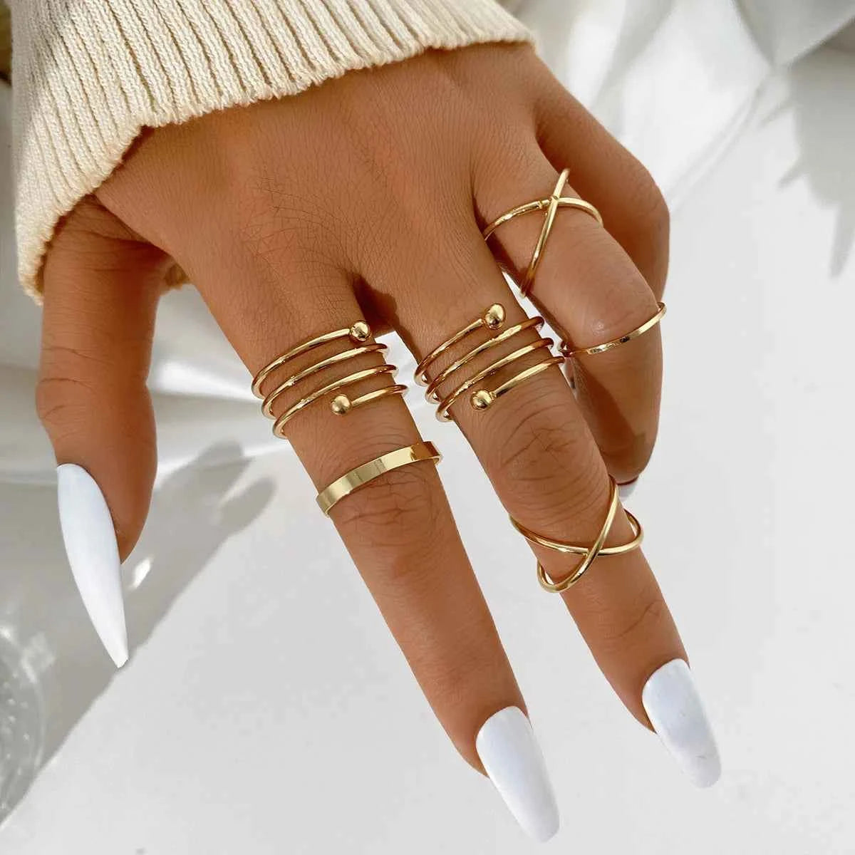 Conjunto Anillos Bohemios Circon: Modyle Oro 18K - Regalo Boda Mujer