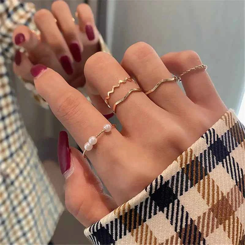 Conjunto Anillos Bohemios Circon: Modyle Oro 18K - Regalo Boda Mujer