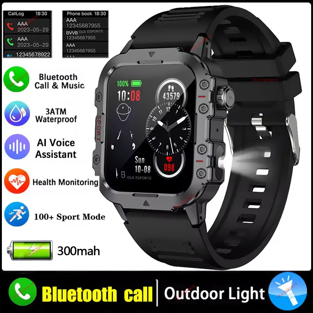 Reloj Militar 2026 Hombre: Pantalla HD 2.01", Linterna LED, Bluetooth
