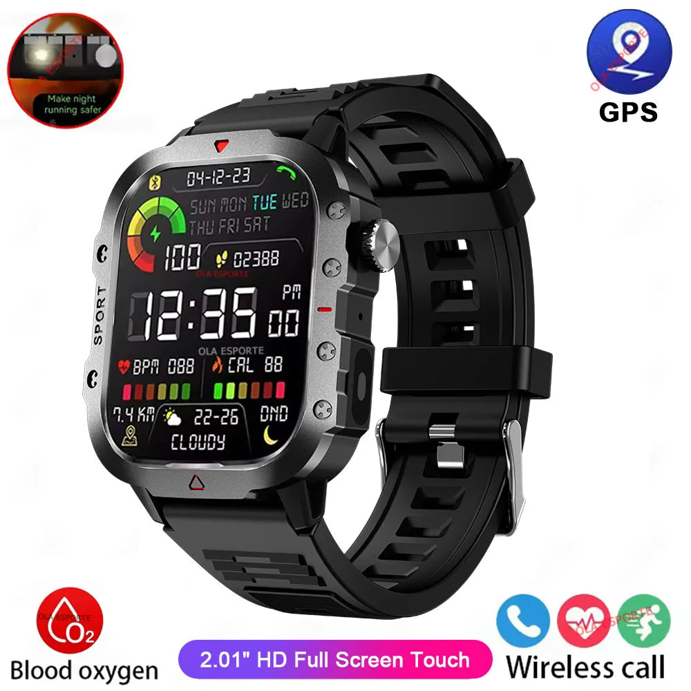 Reloj Militar 2026 Hombre: Pantalla HD 2.01", Linterna LED, Bluetooth