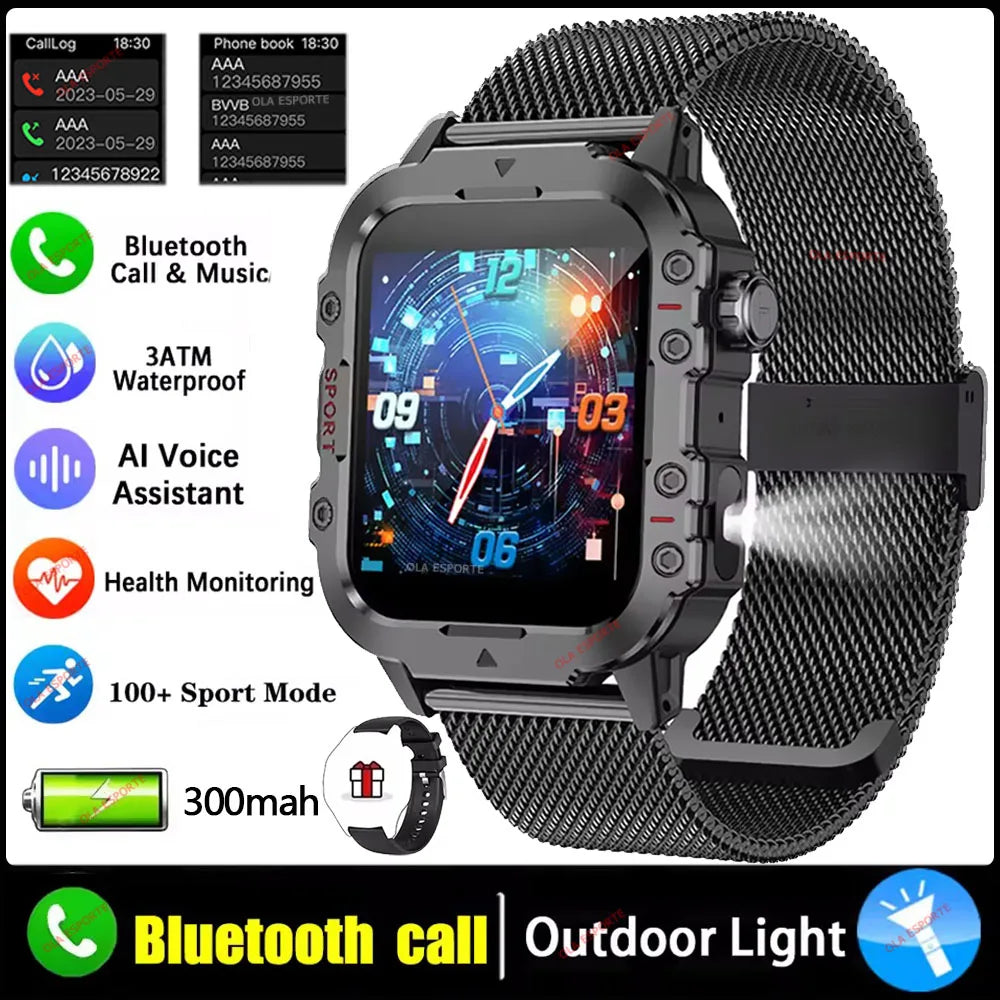 Reloj Militar 2026 Hombre: Pantalla HD 2.01", Linterna LED, Bluetooth