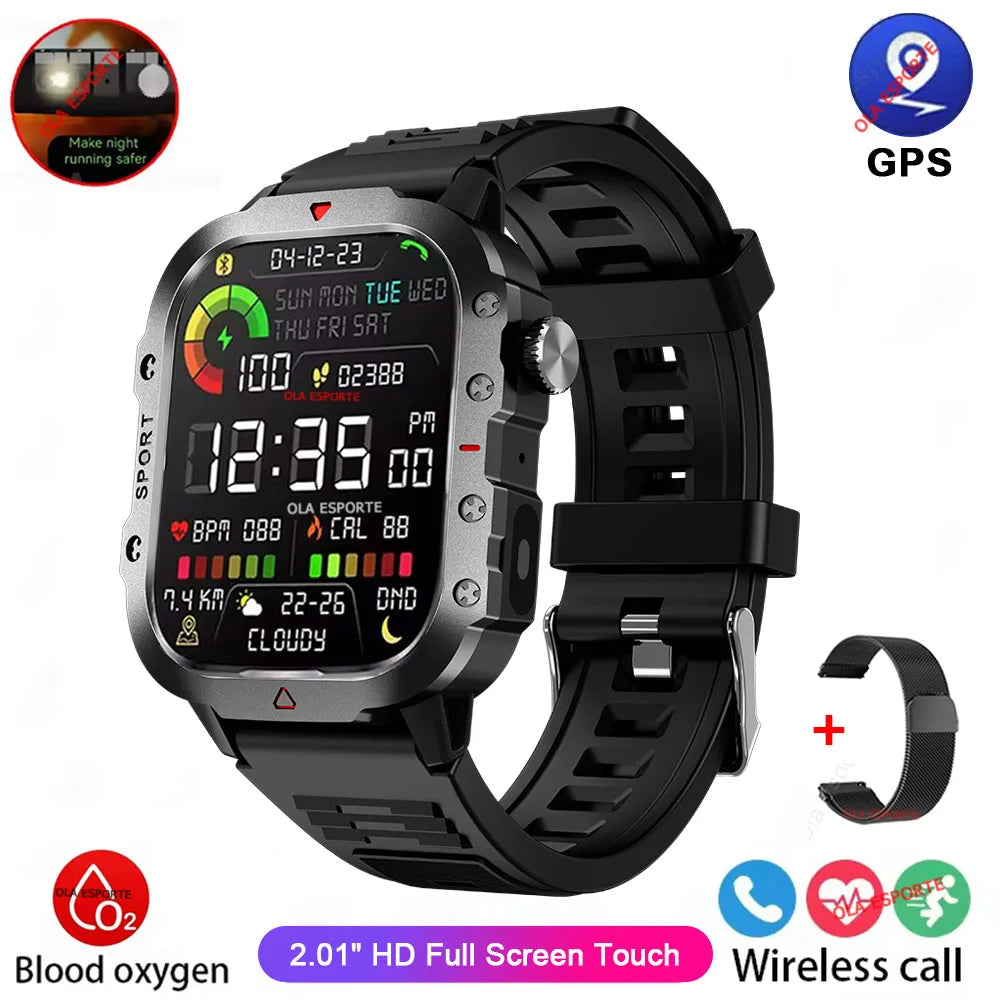 Reloj Militar 2026 Hombre: Pantalla HD 2.01", Linterna LED, Bluetooth