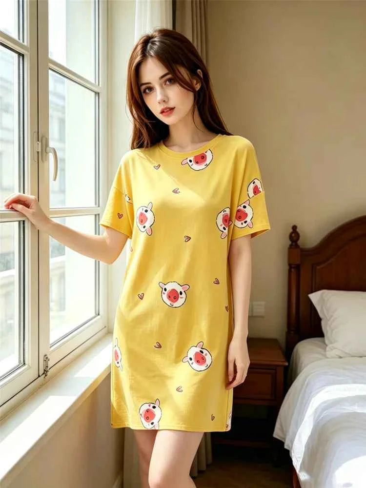 Camisón Dibujos Animados Mujer Suave Algodón Verano/Invierno