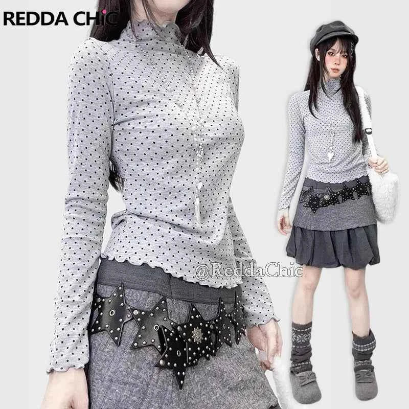 REDDA CHiC Camiseta Grunge Lunares Mujer Otoño Y2k