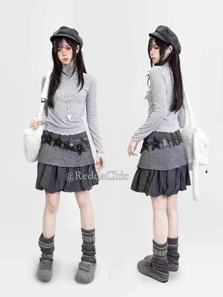 REDDA CHiC Camiseta Grunge Lunares Mujer Otoño Y2k