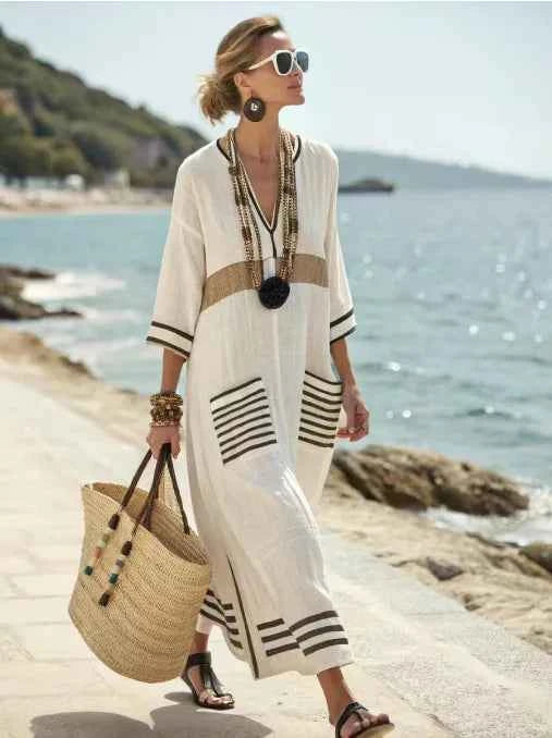 Vestido Bohemio Rayas Talla Grande RHJPEADL - Verano Casual Holgado