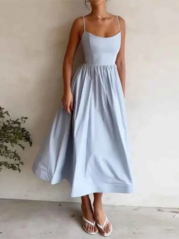 Vestido Midi Rosa Vacaciones Mujer 2026 Elegante Tirantes Finos Línea A