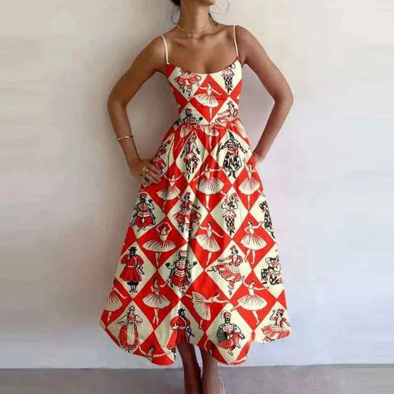 Vestido Midi Rosa Vacaciones Mujer 2026 Elegante Tirantes Finos Línea A
