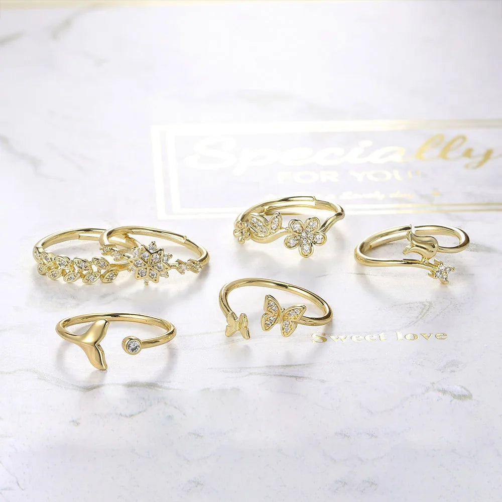 Anillos Mariposa y Sirena Ajustables Mujer | StoneAge | Baño Oro 14K - Corporación Turística