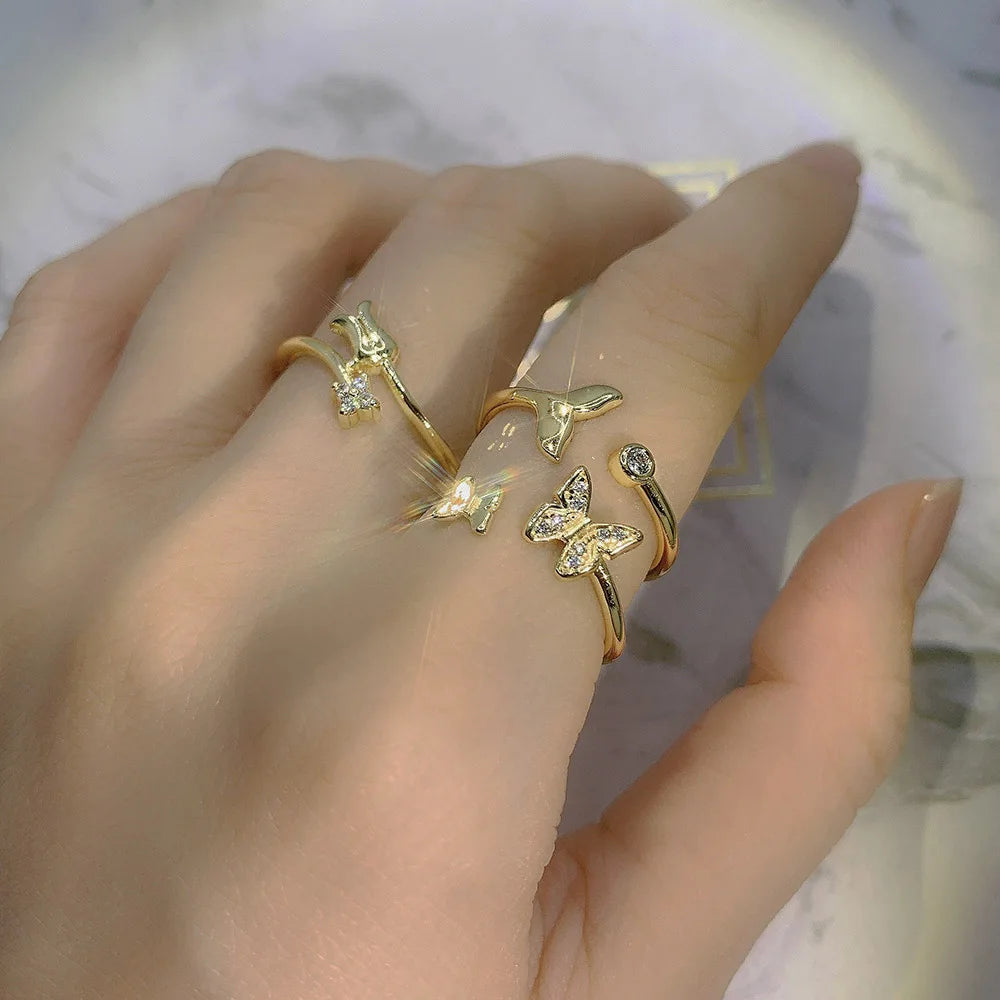 Anillos Mariposa y Sirena Ajustables Mujer | StoneAge | Baño Oro 14K - Corporación Turística