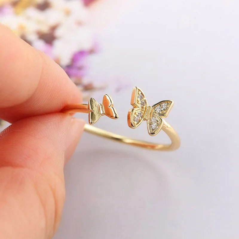 Anillos Mariposa y Sirena Ajustables Mujer | StoneAge | Baño Oro 14K - Corporación Turística