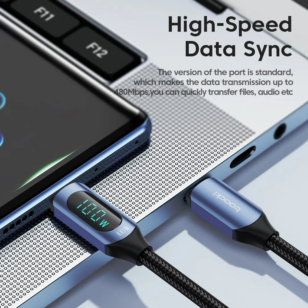 Cable USB-C Toocki 100W PD Carga Rápida para Xiaomi, Macbook, iPad