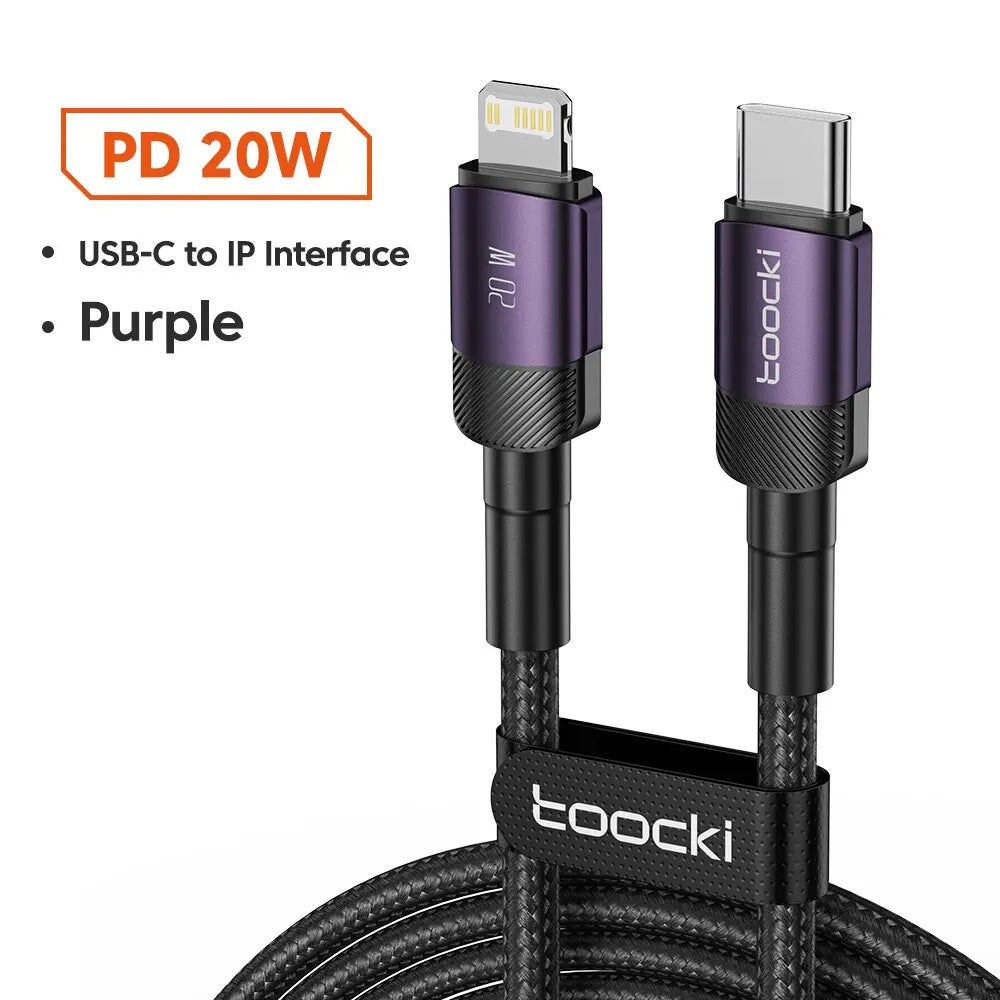 Cable USB-C Carga Rápida Toocki 100W PD - Conector Lightning/Tipo-C