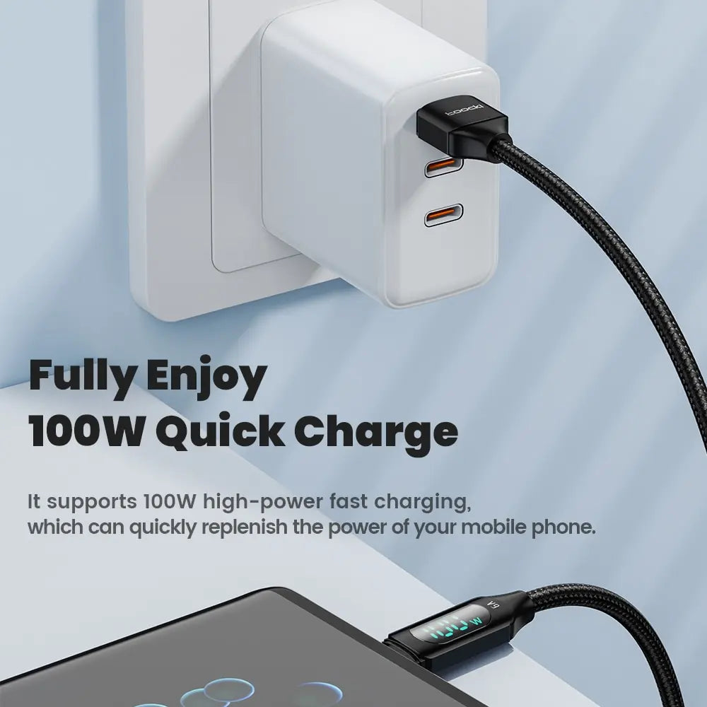 Cable USB-C Toocki 100W Carga Rápida para Huawei, Samsung