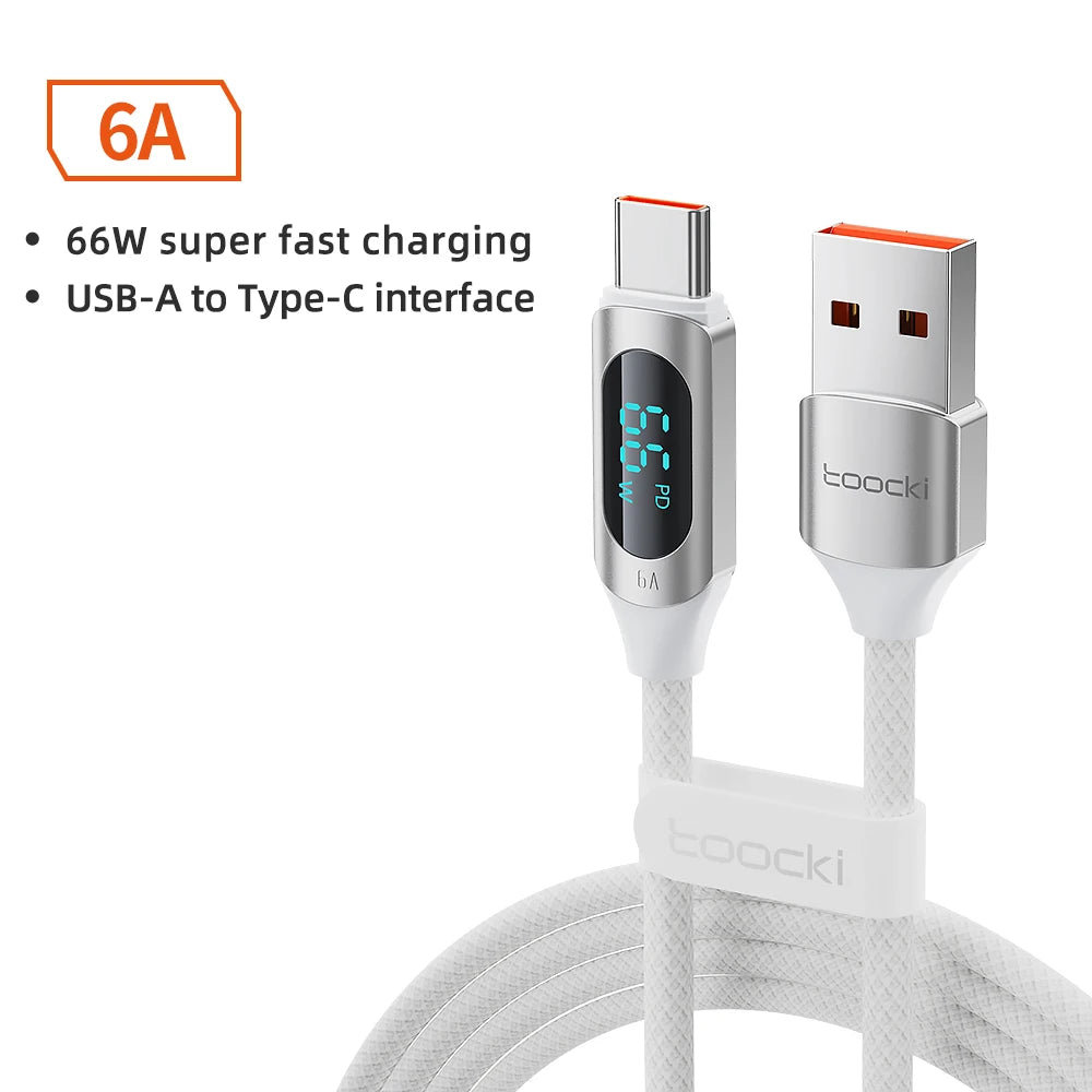 Cable USB-C Toocki 100W PD Carga Rápida Pantalla Digital