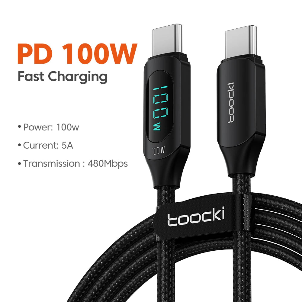Toocki Cable USB-C 100W PD Carga Rápida Pantalla Digital Mac/iPad